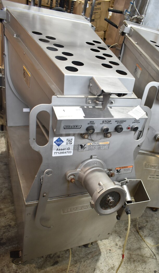 2016 Hobart MG2032 Metal Commercial Floor Style Electric Powered Meat Mixer Grinder w/ Foot Pedal on Commercial Casters. 208 Volts, 3 Phase. Tested and Working! - Image 2 of 10
