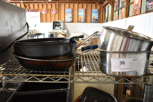 ALL ONE MONEY! Lot of Various Items Including Metal Sauce Pans and Metal Skillets - Image 1 of 5