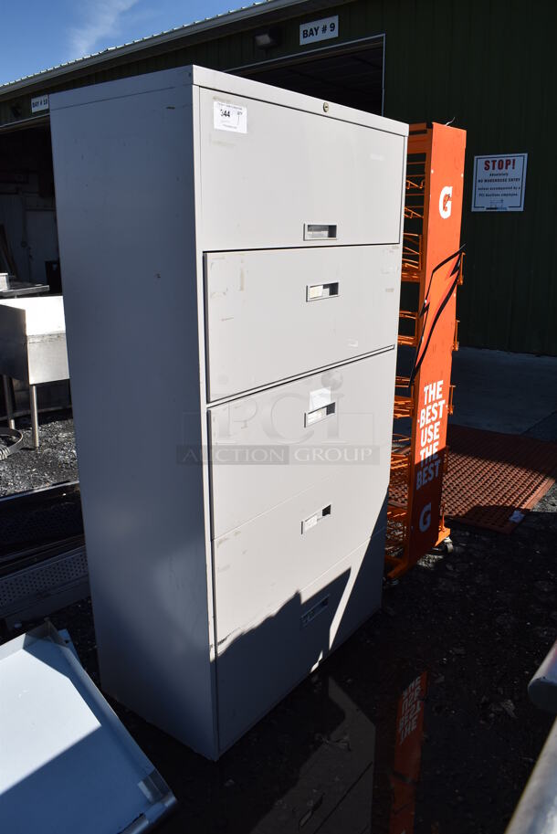 Tan Metal 5 Drawer Filing Cabinet. 36x18x65 - Image 3 of 8