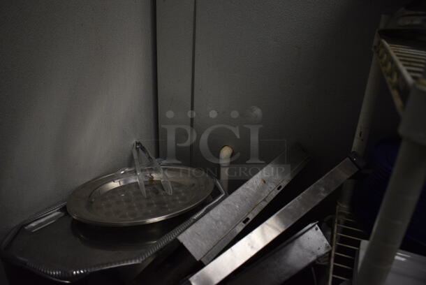 Chrome Finish 3 Tier Shelving Unit w/ Contents Including Metal Stock Pot, Bottles and Burners. 24x18x36. BUYER MUST REMOVE. BUYER MUST DISMANTLE. PCI CANNOT DISMANTLE FOR SHIPPING. PLEASE CONSIDER FREIGHT CHARGES. (kitchen) - Image 3 of 5