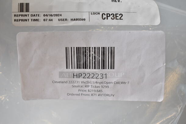 2 BRAND NEW SCRATCH AND DENT! HPKE549415 Cleveland KE54941-5 Sfty Vlv;50#,1/2x1/2 Conbraco,  HP222231 Cleveland 222231 Vlv;Sld;1/4npt;Open Coil;Wtr F. 2 Times Your Bid! - Image 4 of 4