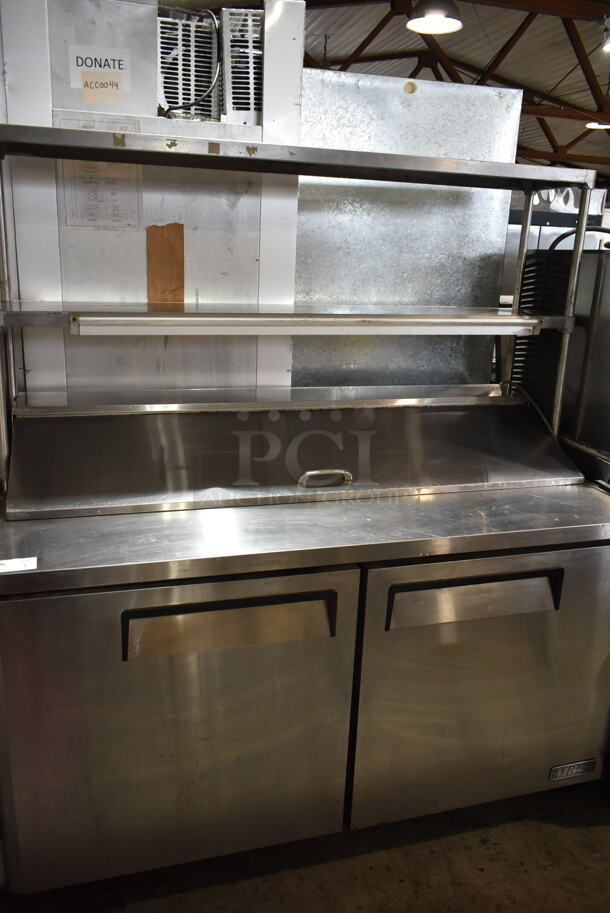 Turbo Air MST-60 Stainless Steel Commercial Sandwich Salad Prep Table Bain Marie Mega Top w/ 2 Tier Over Shelf on Commercial Casters. 115 Volts, 1 Phase. Tested and Working! - Image 1 of 8