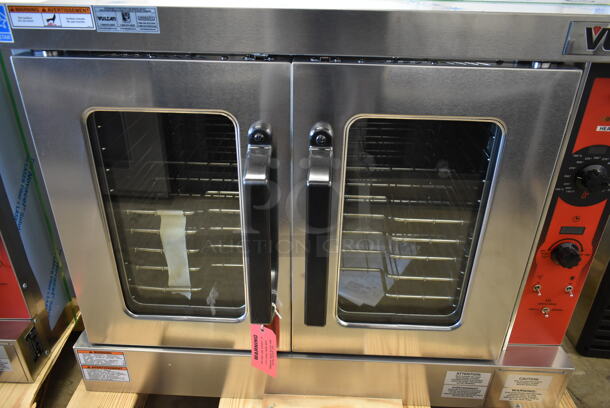 BRAND NEW SCRATCH AND DENT! Vulcan VC5ED ENERGY STAR Stainless Steel Commercial Electric Powered Full Size Convection Oven w/ View Through Doors, Metal Oven Racks and Thermostatic Controls. 240 Volts, 3/1 Phase. Tested and Working! - Image 3 of 5