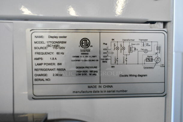 BRAND NEW SCRATCH AND DENT! Galaxy 177GDN5RBW Metal Commercial Single Door Reach In Cooler Merchandiser w/ Poly Coated Racks and Red, White, and Blue LED Lighting. 110-120 Volts, 1 Phase. Tested and Working! - Image 4 of 6
