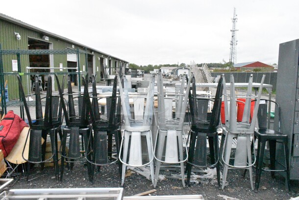 15 Metal Bar Height Tolix Style Chairs Including Black, White and Silver Finish. 15 Times Your Bid!  - Image 1 of 8
