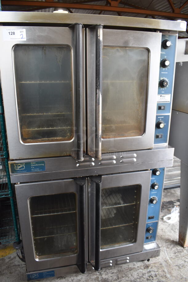 Duke Commercial Stainless Steel Natural Gas Powered 2 Door Double Convection Ovens With Metal Racks. 2 Times Your Bid! 115V Controls