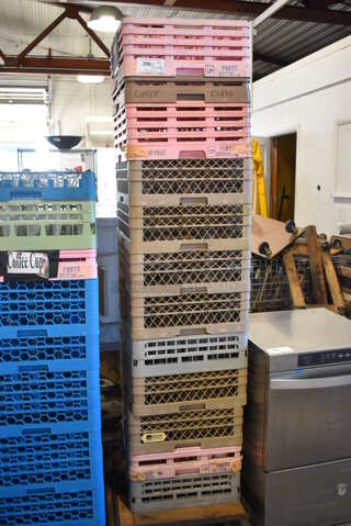 ALL ONE MONEY! Lot of 12 Empty Dish Caddies on Dolly.