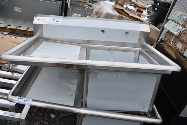 BRAND NEW SCRATCH AND DENT! Steelton 522CS11818L 38 3/4" 18-Gauge Stainless Steel One Compartment Commercial Sink with Left Drainboard - 18" x 18" x 12" Bowl. No Legs.  - Image 3 of 6
