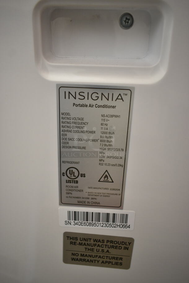 BRAND NEW SCRATCH AND DENT! Insignia NS-AC08PWH1 Portable Air Conditioner. 12,000 BTU. 115 Volts, 1 Phase. Tested and Working! - Image 7 of 7