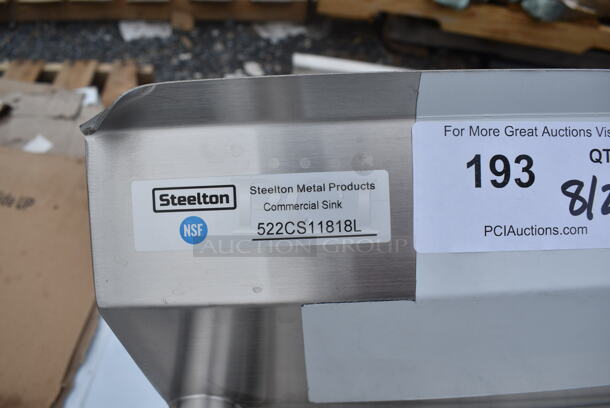 BRAND NEW SCRATCH AND DENT! Steelton 522CS11818L 38 3/4" 18-Gauge Stainless Steel One Compartment Commercial Sink with Left Drainboard - 18" x 18" x 12" Bowl. No Legs.  - Image 6 of 6