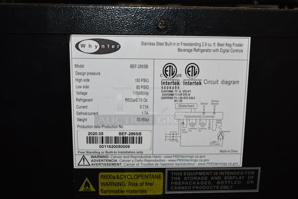 BRAND NEW SCRATCH AND DENT! Whynter BEF-286SB Stainless Steel Built-in or Freestanding 2.9 cu. ft. Beer Keg Froster Beverage Refrigerator with Digital Controls. 115 Volts, 1 Phase. Tested and Working! - Image 4 of 4