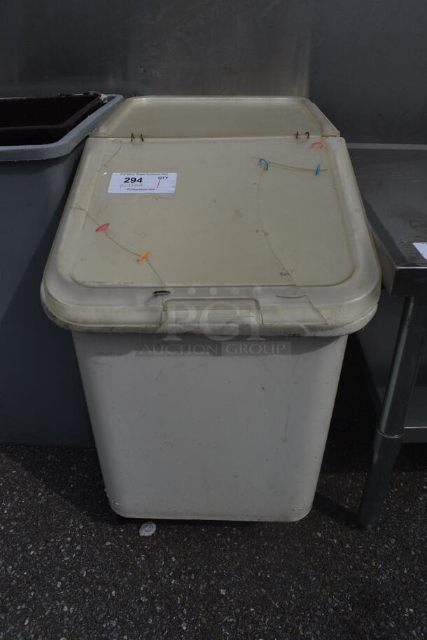 White Poly Ingredient Bin w/ Clear Lid on Commercial Casters. 18x30x28