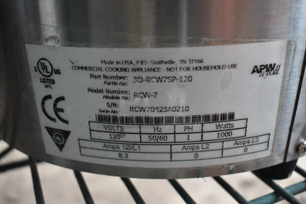 2 APW Wyott RCW-7 Stainless Steel Commercial Countertop Soup Kettle Food Warmer Rethermalizer w/ Drop In and Lid. 120 Volts, 1 Phase. 2 Times Your Bid! Tested and Working! - Image 10 of 10