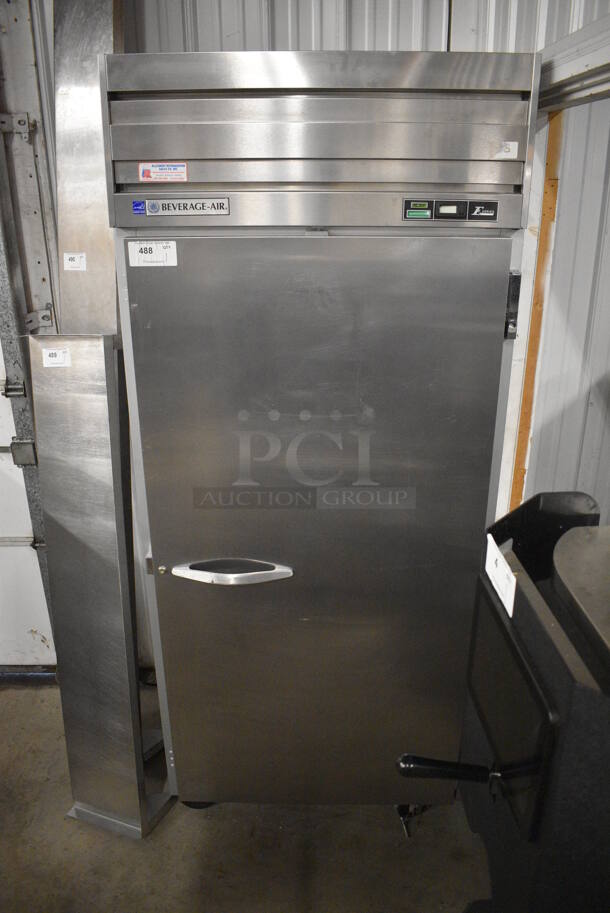 Beverage Air Model ER34-1 E Series ENERGY STAR Stainless Steel Commercial Wide Single Door Reach In Cooler w/ Poly Coated Racks on Commercial Casters. 115 Volts, 1 Phase. 35x34x84.5. Tested and Powers On But Temps at 47 Degrees