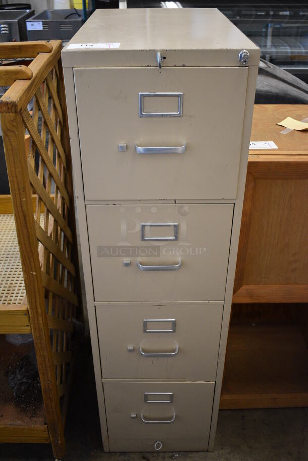 Tan Metal 4 Drawer Filing Cabinet. 15x27x52.5