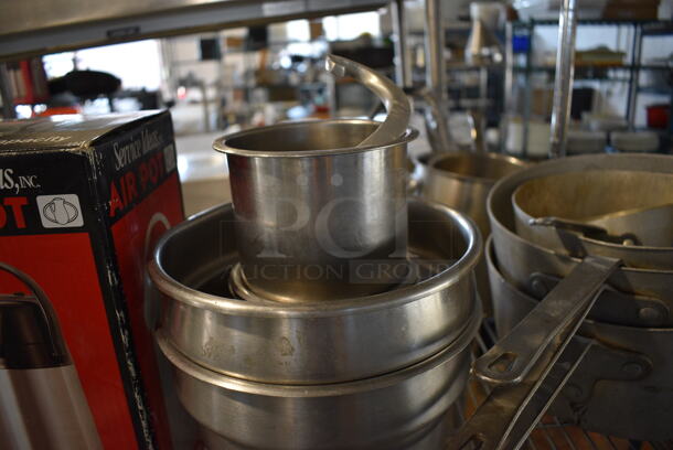 ALL ONE MONEY! Metro Lot of 2 Tiers of Various Items Including Air Pot, Metal Bins, Sauce Pans and Metal Round Trays. Does Not Include Metro Shelving Unit - Image 10 of 10