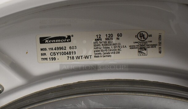 Kenmore Model 110.49962 Front Load Washer. 120 Volts, 1 Phase. 27x29x38 - Image 7 of 8