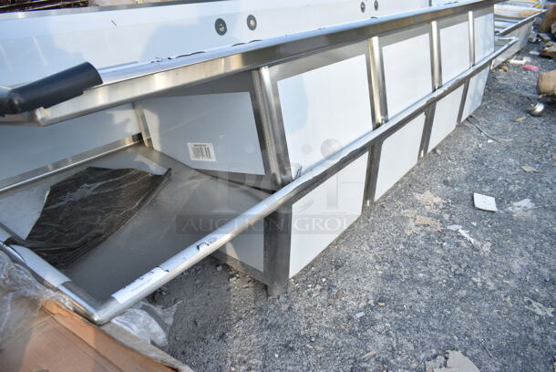 BRAND NEW SCRATCH AND DENT! Regency 600S42424224 Stainless Steel 4 Bay Sink w/ Dual Drain Board. No Legs. Bays 24x24x13.5. Drain Boards 22x26 - Image 2 of 3