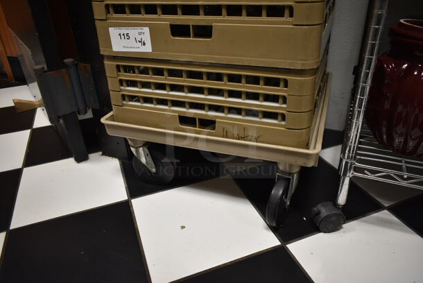 Metal Dolly on Commercial Casters w/ 6 Poly Dish Caddies and Contents. (ice room) - Image 2 of 5