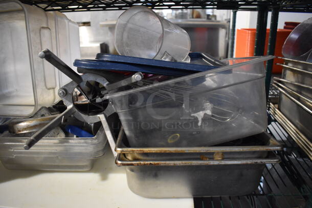 ALL ONE MONEY! Tier Lot of Various Items Including Poly Bins, Lids, Utensils and Stainless Steel Drop In Bins - Image 4 of 5
