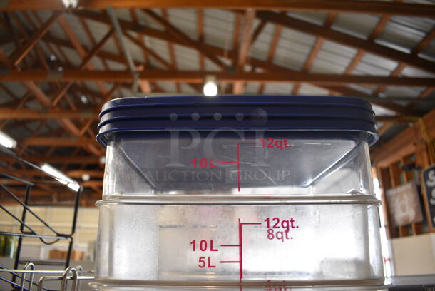 ALL ONE MONEY! Lot of 5 Clear Poly 12 Quart Containers w/ 3 Blue Lids. 11.5x11.5x8 - Image 4 of 4