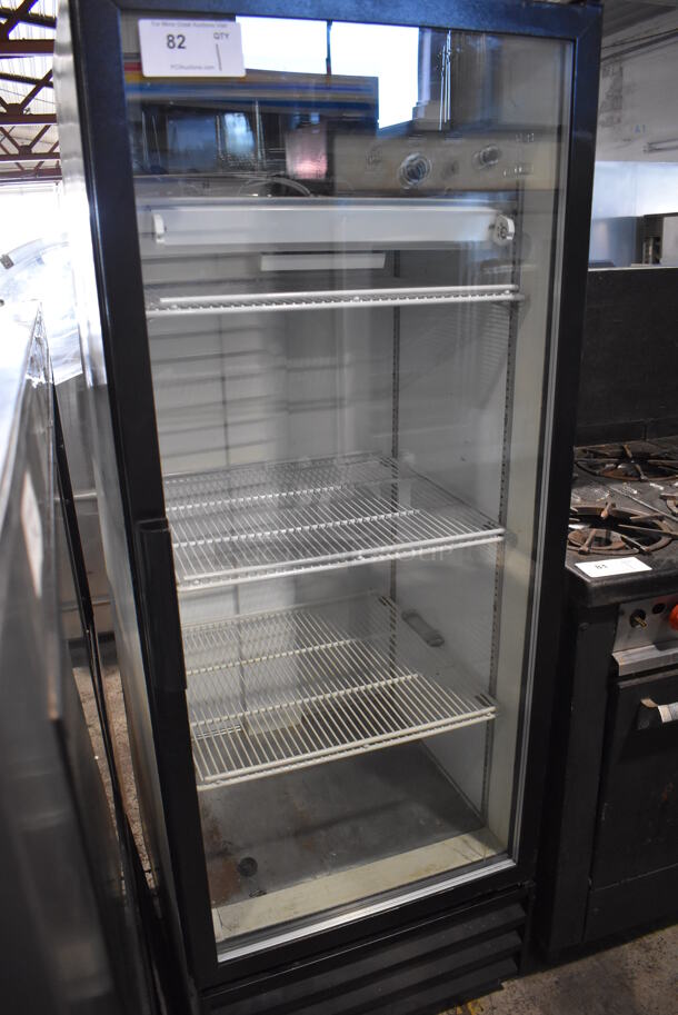 Beverage Air MT12 Metal Commercial Single Door Reach In Cooler Merchandiser w/ Poly Coated Racks. 115 Volts, 1 Phase. 24x26x64.5. Tested and Powers On But Does Not Get Cold