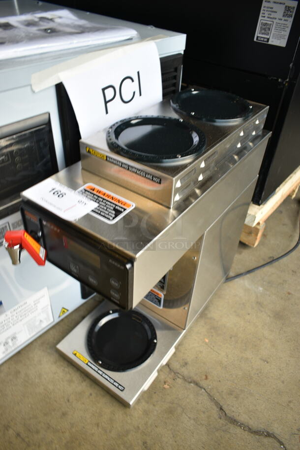 BRAND NEW SCRATCH AND DENT! 2024 Bunn AXIOM-15-3 Stainless Steel Commercial Countertop 38700.0000 Axiom 15-3 Automatic Coffee Brewer with 1 Lower and 2 Upper Warmers. No Brew Basket or Coffee Pot. 120 Volts, 1 Phase.  - Image 3 of 8
