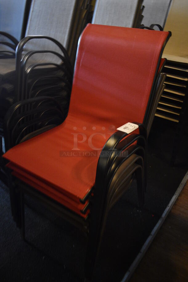 5 Metal Outdoor Patio Chairs w/ Arm Rests; 2 Brown Seats and 3 Red Seats. BUYER MUST REMOVE. 22x24x36. 5 Times Your Bid! (Susquehanna Ale House) - Image 2 of 4