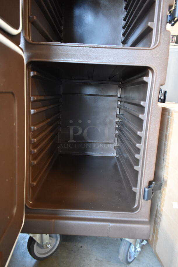BRAND NEW SCRATCH AND DENT! Carlisle NPC600N Brown Poly Insulated Double Compartment Food Carrying Catering Case on Commercial Casters.  - Image 4 of 8