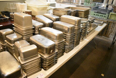 ALL ONE MONEY! Lot of Various Items Including Stainless Steel Drop In Bins. Does Not Include Table. (main dining room)