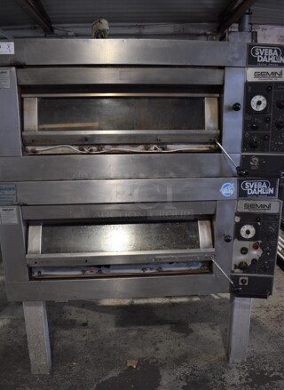 2 Sveba Dahlen DC-12-DD Stainless Steel Commercial Electric Powered Single Deck Pizza Oven on Metal Legs. 208-230 Volts, 3 Phase. 55x50x71. 2 Times Your Bid! 