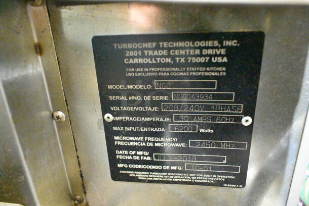 2018 Turbochef NGO Metal Commercial Countertop Electric Powered Rapid Cook Oven. 208/240 Volts, 1 Phase.  - Image 4 of 5