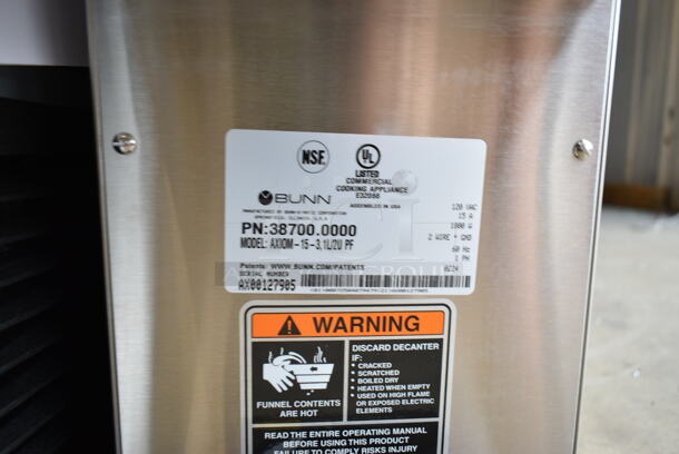 BRAND NEW SCRATCH AND DENT! 2024 Bunn AXIOM-15-3 Stainless Steel Commercial Countertop 38700.0000 Axiom 15-3 Automatic Coffee Brewer with 1 Lower and 2 Upper Warmers. No Brew Basket or Coffee Pot. 120 Volts, 1 Phase.  - Image 8 of 8