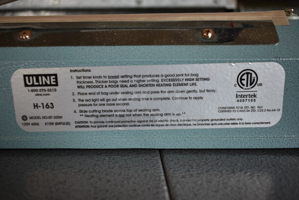 Uline H-163 Metal Commercial Countertop Impulse Sealer. 120 Volts, 1 Phase. Tested and Working! - Image 2 of 3