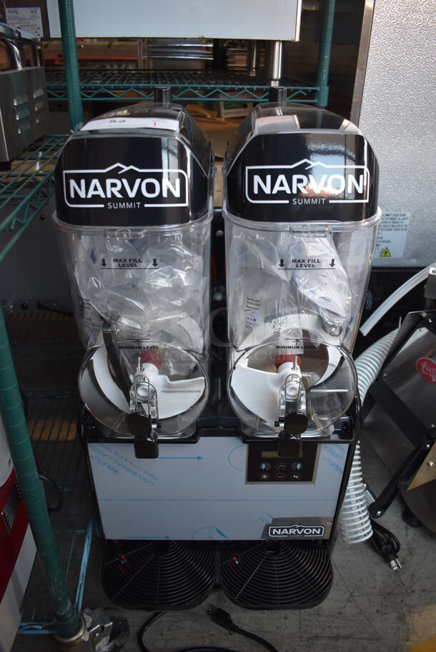 BRAND NEW! Narvon Stainless Steel Commercial Countertop 2 Hopper Slushie Machine. 16x24x35. Tested and Working! - Image 1 of 4