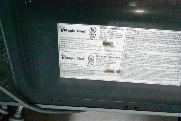 Magic Chef HMM1611B2 Metal Countertop Microwave Oven w/ Plate. 120 Volts, 1 Phase.  - Image 4 of 4