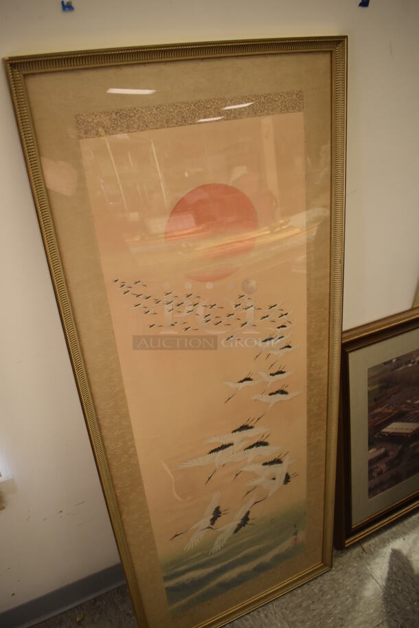 Framed Picture of Cranes Flying Into a Rising Sun - Image 3 of 6