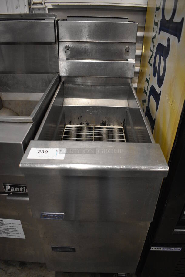 2012 Pitco Frialator Model SG14 Stainless Steel Commercial Floor Style Natural Gas Powered Deep Fat Fryer. 110,000 BTU. 16x34x46
