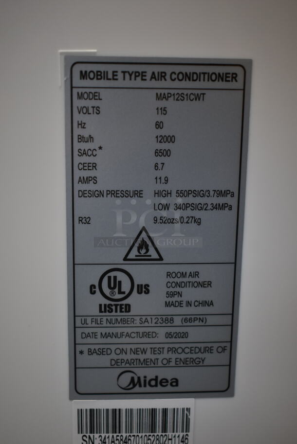 BRAND NEW SCRATCH AND DENT! Midea MAP12S1CWT 12,000 BTU Portable Air Conditioner, Dehumidifier & Fan w/ Original Accessories. 115 Volts, 1 Phase. Tested and Working! - Image 7 of 7