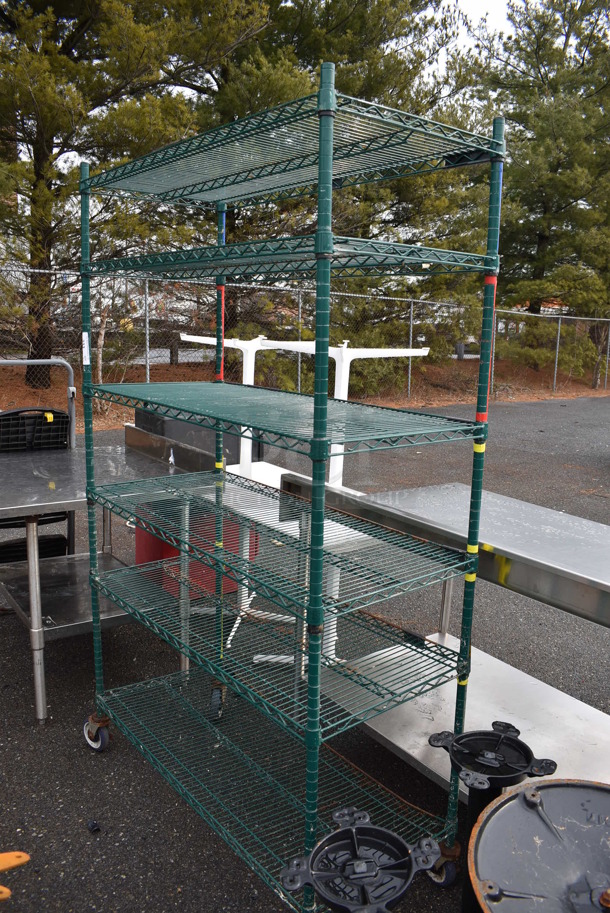 Metro Green Finish 6 Tier Wire Shelving Unit on Commercial Casters. BUYER MUST DISMANTLE. PCI CANNOT DISMANTLE FOR SHIPPING. PLEASE CONSIDER FREIGHT CHARGES. 48x21x80