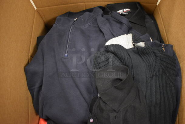 ALL ONE MONEY! Box Lot of Various Men's Shirts Including Kirkland Brand Size Large Sweaters, Cutter & Buck Jackets, and Sweatshirts - Image 7 of 7