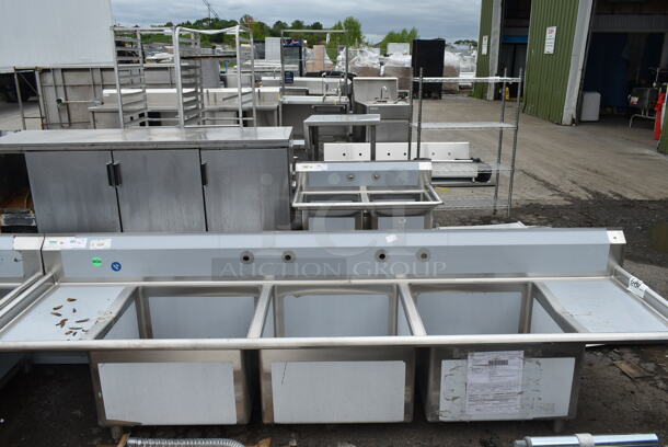 BRAND NEW SCRATCH AND DENT! Regency 600S32424218 Stainless Steel Commercial 3 Bay Sink w/ Dual Drain Board. Bays 24x14 - Image 2 of 7