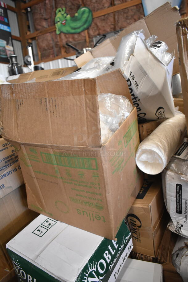 PALLET LOT of 19 BRAND NEW Boxes Including Choice 8 oz. White Paper Frozen Yogurt / Food Cup - 1000/Case, 39465XL Noble X Large Gloves, American Standard Ovalyn 0496221.020 19 1/4" x 16 1/4" White Vitreous China Single Bowl Undermount Sink, 500TO9 Choice 9" x 9" x 3" Microwavable 1-Compartment Black / Clear Plastic Hinged Container - 100/Case, 130WSPOONWP Choice Individually Wrapped Medium Weight White Plastic Teaspoon - 1000/Case, Tellus Plates, Choice Hot Cup Travel Lids. 19 Times Your Bid! - Image 8 of 9