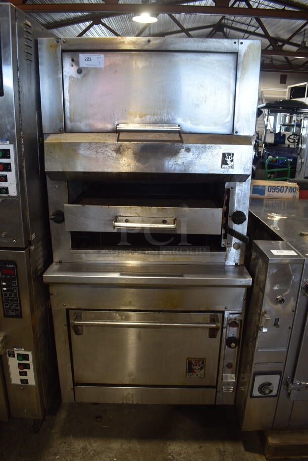 Wolf FHBO-6 Stainless Steel Commercial Natural Gas Powered Vertical Upright Broiler on Commercial Casters. 
