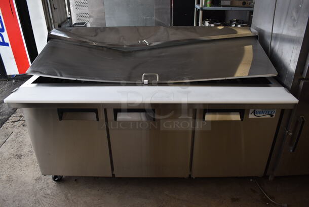 BRAND NEW SCRATCH AND DENT! Avantco 178APT71MHC Stainless Steel Commercial Sandwich Salad Prep Table Bain Marie Mega Top on Commercial Casters. 115 Volts,  Phase. 71x36x47. Tested and Working!