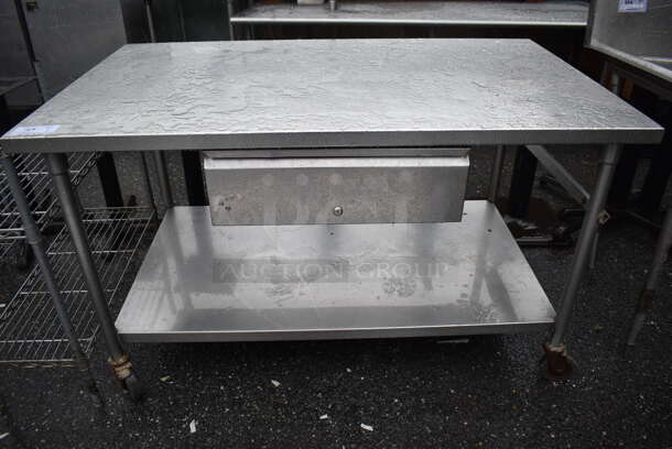 Stainless Steel Commercial Table w/ Drawer and Under Shelf on Commercial Casters. 60x36x36