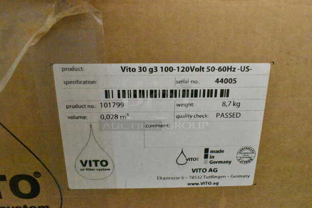 BRAND NEW IN BOX! Vito Fryfilter VITO 30 101799, 22 Lb Fryer Oil Filter, Portable, Pressure Filtration System and Filter. - Image 6 of 7