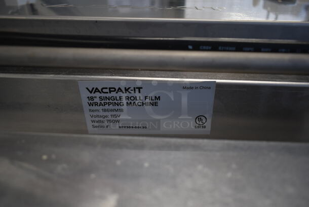 LIKE NEW! Vacpak-it 186WM18 Metal Commercial Countertop 18" Single Roll Film Wrapping Machine. 115 Volts, 1 Phase. Tested and Working! - Image 5 of 6