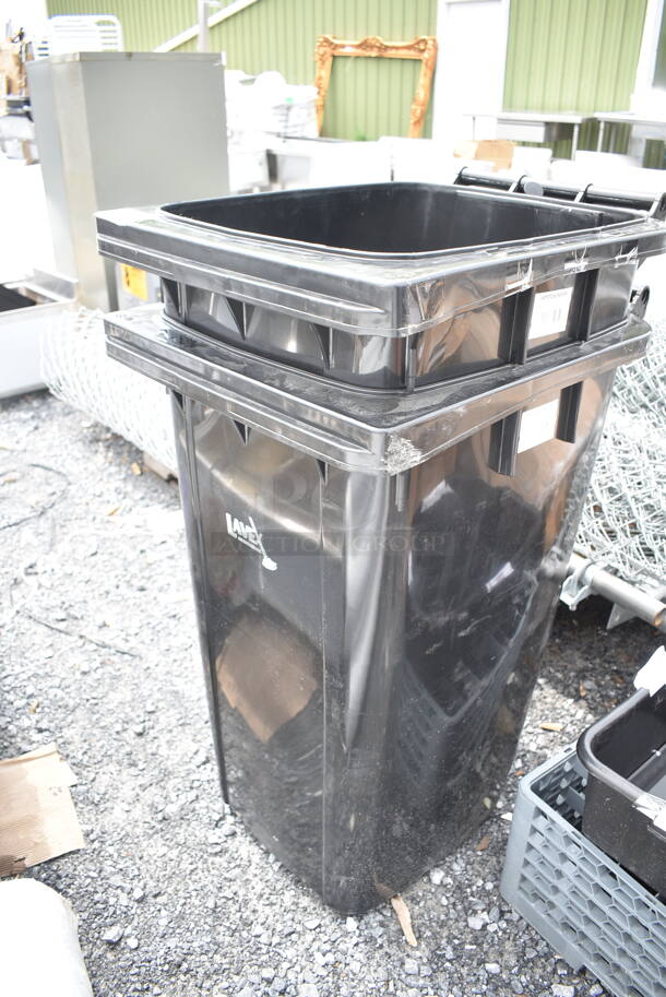 2 BRAND NEW SCRATCH AND DENT! Lavex 475TCWCN50BK 50 Gallon Black Wheeled Rectangular Trash Can. No Lids. 2 Times Your Bid!  - Image 2 of 5