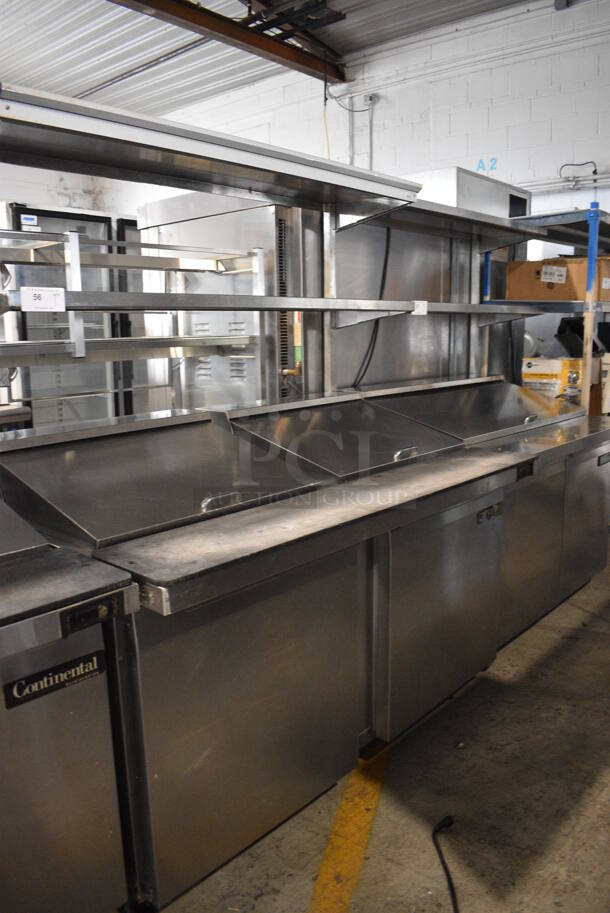 Continental Model SW60-24M Stainless Steel Commercial Sandwich Salad Prep Table Bain Marie Mega Top Bain Marie w/ 2 Over Shelves on Commercial Casters. 115 Volts, 1 Phase. 60x36x72. Tested and Working!